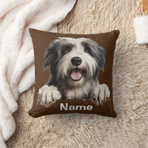 Sheepdog Puppy Dog Face Throw Pillow