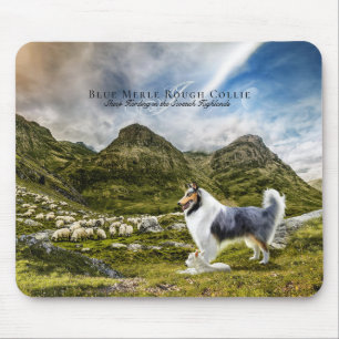 Sheepherding Blue Merle Rough Collie, Personalized Mouse Pad