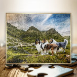 Sheepherding Rough Collies in Scottish Highlands - Jigsaw Puzzle<br><div class="desc">Do you love solving Jigsaw Puzzles? Do you love Collies? We have the perfect pastime for you! This puzzle comes in different sizes with up to 1014 pieces, printed with a beautiful composite artwork of three gorgeous Rough Collies in their standard colour shapes sable and white, tricolor, and blue merle...</div>