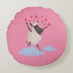 Sheepishly in Love Round Pillow