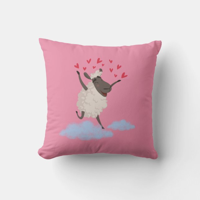 Sheepishly in Love Throw Pillow (Front)
