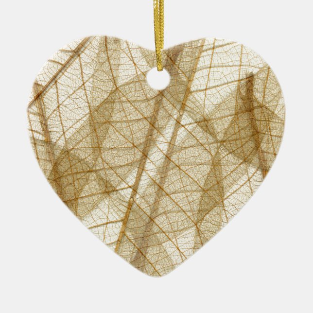 Sheer Cream Beige Lace Leaves Ceramic Ornament (Front)