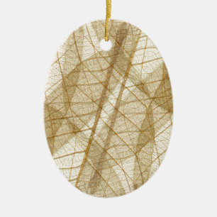 Sheer Cream Beige Lace Leaves Ceramic Ornament