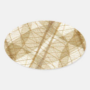 Sheer Cream Beige Lace Leaves Oval Sticker
