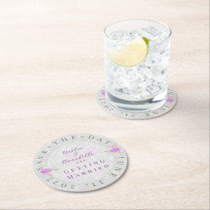 Sheer Pink Bow Bouquet Save-the-Date coaster