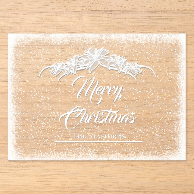 Sheer Poinsettia Lace Acrylic Holiday Card  Acrylic Invitations (Front)