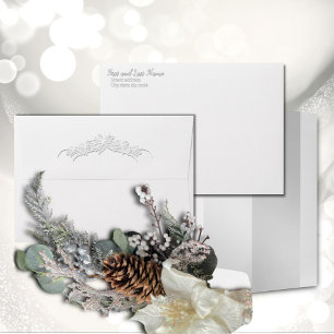 Sheer Poinsettia Lace Grey on White Envelope