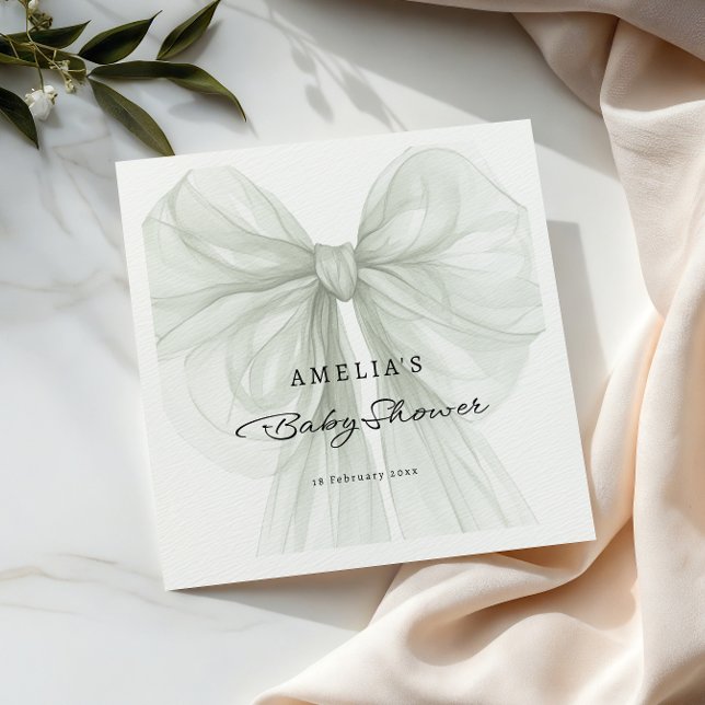 Sheer Sage Bow Script Neutral Baby Napkin (Creator Uploaded)