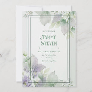 Sheer Skeleton Leaf Lavender Botanical Frame Invitation