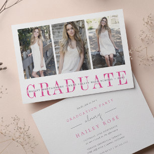 Sheer Stripe   Multi Photo Graduation Party Invitation