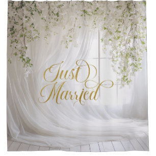 Sheer White Curtin Floral Wedding Backdrop