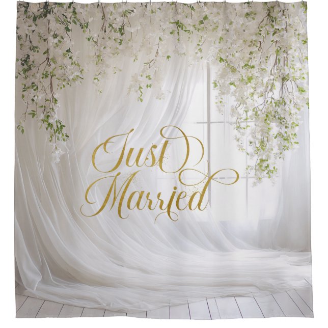 Sheer White Curtin Floral Wedding Backdrop (Front)