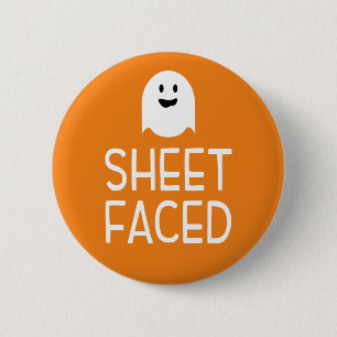 Sheet Faced Funny Halloween Party with Cute Ghost 2 Inch Round Button