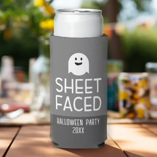 Sheet Faced Funny Halloween Party with Cute Ghost Seltzer Can Cooler