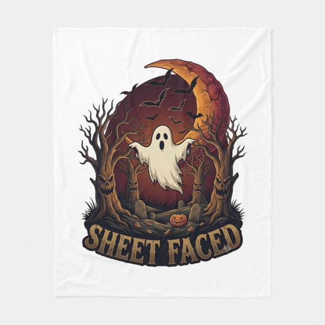 Sheet Faced Ghost Halloween Spooky Trees Moon_1 Fleece Blanket (Front)