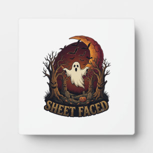Sheet Faced Ghost Halloween Spooky Trees Moon_1 Plaque