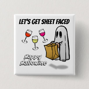 Sheet Faced Ghost Happy Hallowine 2 Inch Square Button