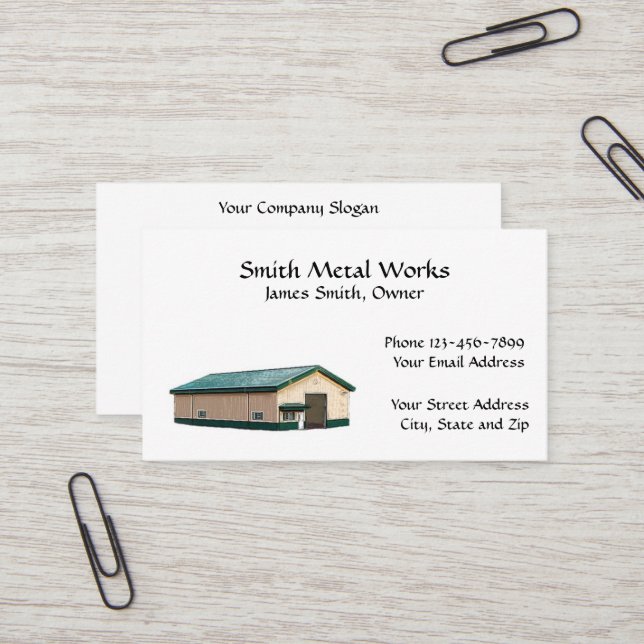 Sheet Metal Building Business Card (Front/Back In Situ)