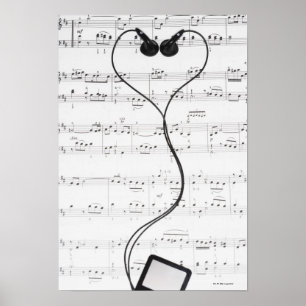 Sheet Music and Headphones Poster