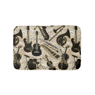 Sheet Music and Instruments Black/Gold ID481 Bath Mat