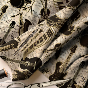 Sheet Music and Instruments Black/Gold ID481 Fabric