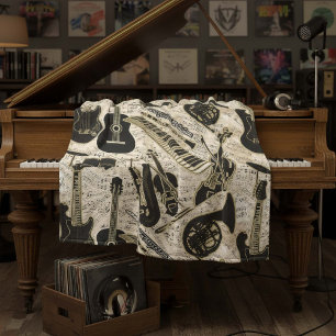Sheet Music and Instruments Black/Gold ID481 Fleece Blanket