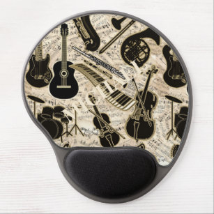Sheet Music and Instruments Black/Gold ID481 Gel Mouse Pad