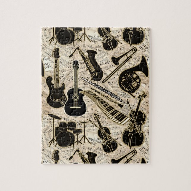 Sheet Music and Instruments Black/Gold ID481 Jigsaw Puzzle (Vertical)