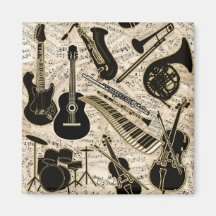 Sheet Music and Instruments Black/Gold ID481 Magnet