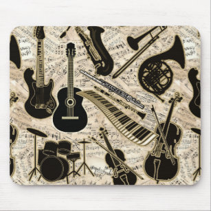 Sheet Music and Instruments Black/Gold ID481 Mouse Pad