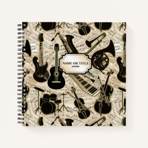Sheet Music and Instruments Black/Gold ID481 Notebook