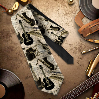 Sheet Music and Instruments Black/Gold ID481 Tie
