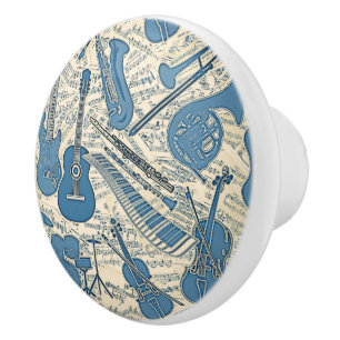 Sheet Music and Instruments Blue/Ivory ID481 Ceramic Knob