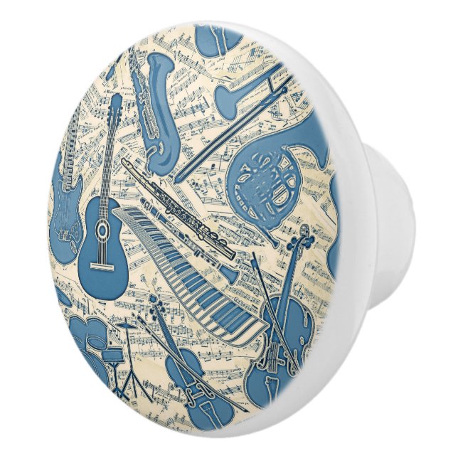 Sheet Music and Instruments Blue/Ivory ID481 Ceramic Knob (Right)