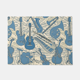 Sheet Music and Instruments Blue/Ivory ID481 Doormat