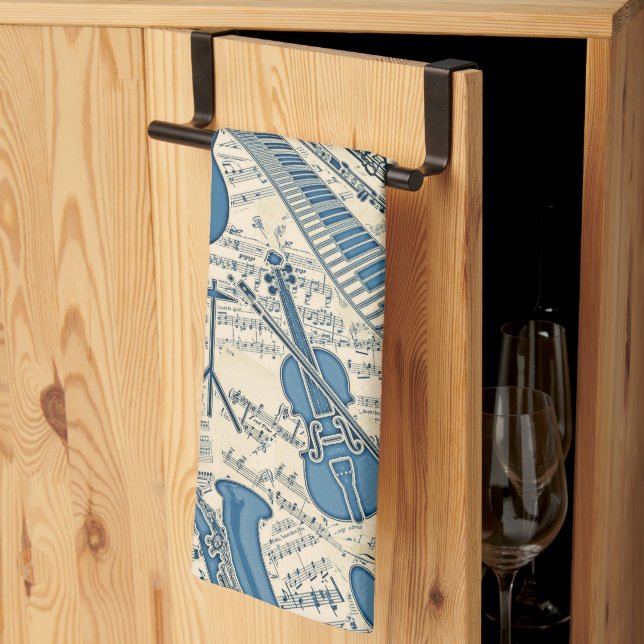 Sheet Music and Instruments Blue/Ivory ID481 Kitchen Towel (Thirds Fold)