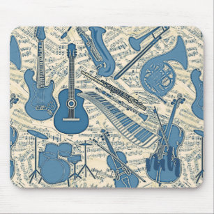 Sheet Music and Instruments Blue/Ivory ID481 Mouse Pad