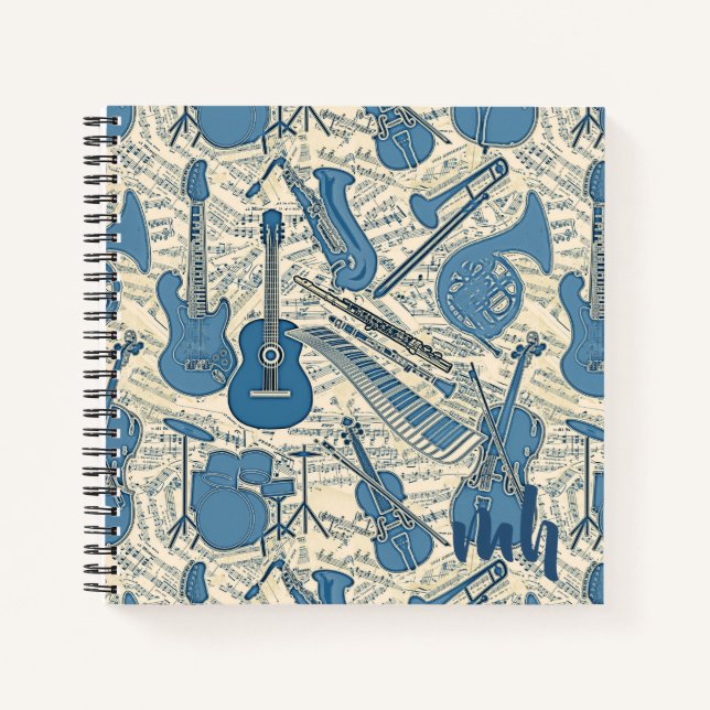 Sheet Music and Instruments Blue/Ivory ID481 Notebook (Front)