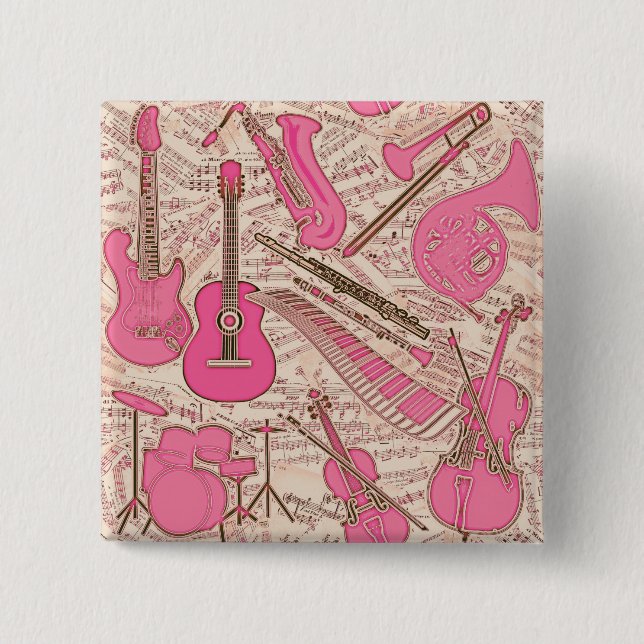 Sheet Music and Instruments Pink/Ivory ID481 2 Inch Square Button (Front)