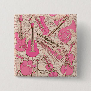 Sheet Music and Instruments Pink/Ivory ID481 2 Inch Square Button