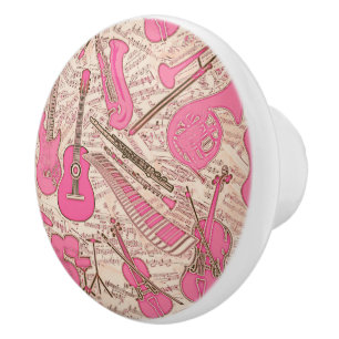 Sheet Music and Instruments Pink/Ivory ID481 Ceramic Knob