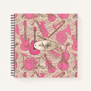 Sheet Music and Instruments Pink/Ivory ID481 Notebook