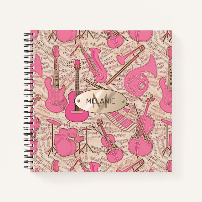 Sheet Music and Instruments Pink/Ivory ID481 Notebook (Front)