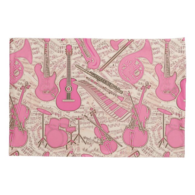 Sheet Music and Instruments Pink/Ivory ID481 Pillowcase (Back)