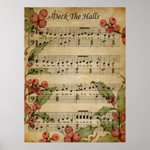 Sheet Music Art-Deck the Halls Poster