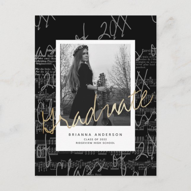 Sheet Music Black Photo Graduation Announcement (Front)