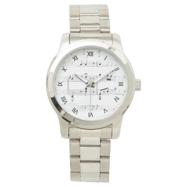 Sheet Music Black Roman Numerals Watch (Front)