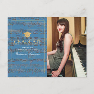 Sheet Music Blue Photo Graduation Announcement Postcard