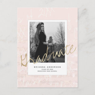 Sheet Music Brush Script Pink Photo Graduation Announcement Postcard