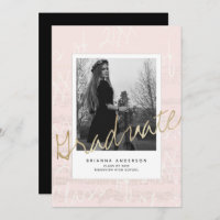Sheet Music Brush Script Pink Photo Graduation